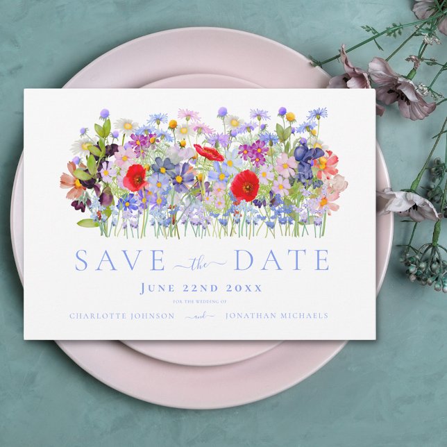 Modern Färgrik Vildblomma Bröllop Spara Datumet (Colorful wildflower boho chic wedding save the date invitation )