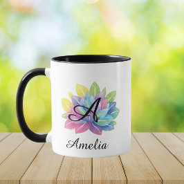 Modern färgrik Y2K botanisk monogram Mugg
