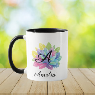 Modern färgrik Y2K botanisk monogram Mugg
