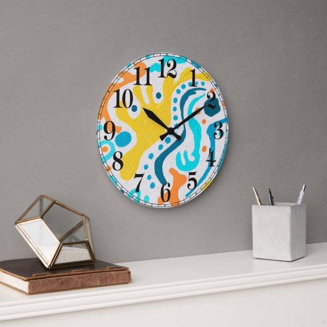 Modern färgstark Abstrakt Geometric Mönster Stor Klocka (Kontor)