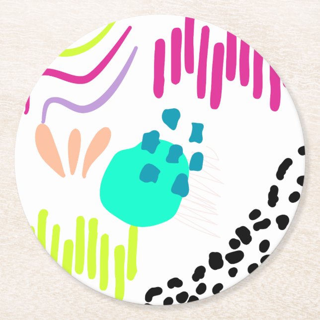 Modern färgstark Abstrakt mönster. Underlägg Papper Rund (Framsidan)