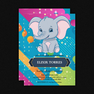 Modern färgstark blå tjuvskytte av elefant inbjudningar