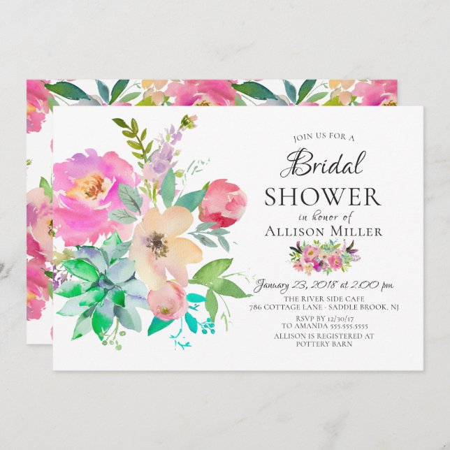 Modern färgstark Blommigt Inbjudningskort för möhi (Fram/baksida)