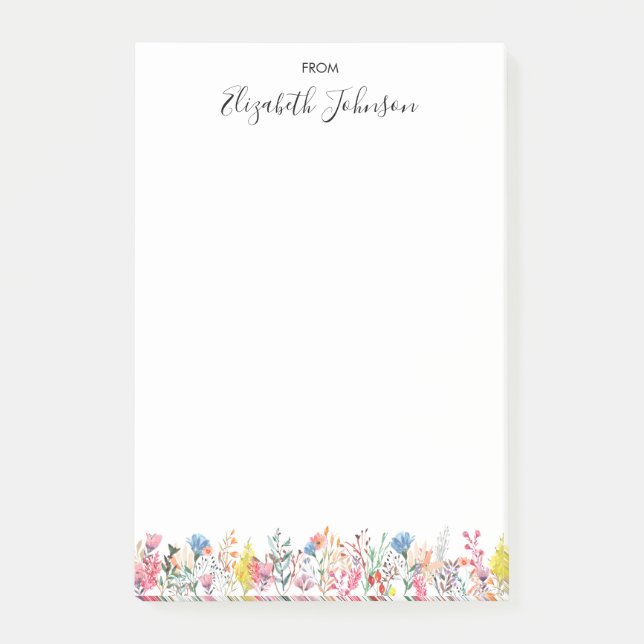 Modern färgstark Blommigt vattenfärg Post-it Block (Framsida)