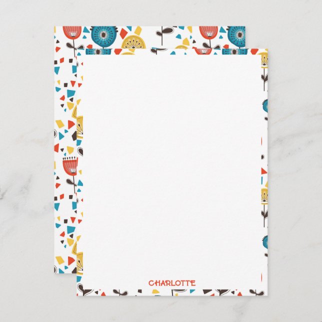 Modern färgstark Blommönster i mitten av århundrad Anteckningskort (Fram/baksida)