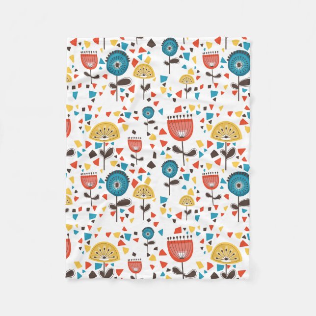 Modern färgstark Blommönster i mitten av århundrad Fleecefilt (Framsidan)