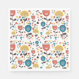 Modern färgstark Blommönster i mitten av århundrad Pappersservett