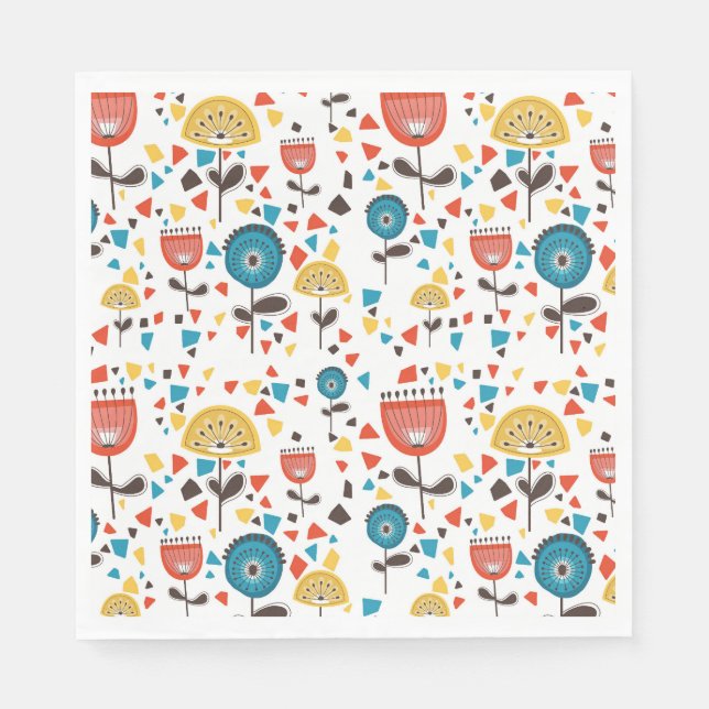 Modern färgstark Blommönster i mitten av århundrad Pappersservett (Framsidan)
