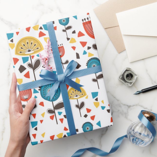 Modern färgstark Blommönster i mitten av århundrad Presentpapper (Gifting)