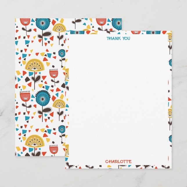 Modern färgstark Blommönster i mitten av århundrad Tack Kort (Fram/baksida)