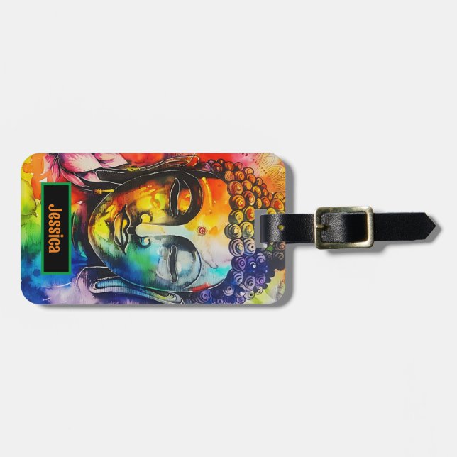 Modern färgstark buddha Watercolor Bagagebricka (Horisontell Framsida)