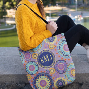 Modern färgstark Chic Monogrammed Mandala Mönster Tygkasse