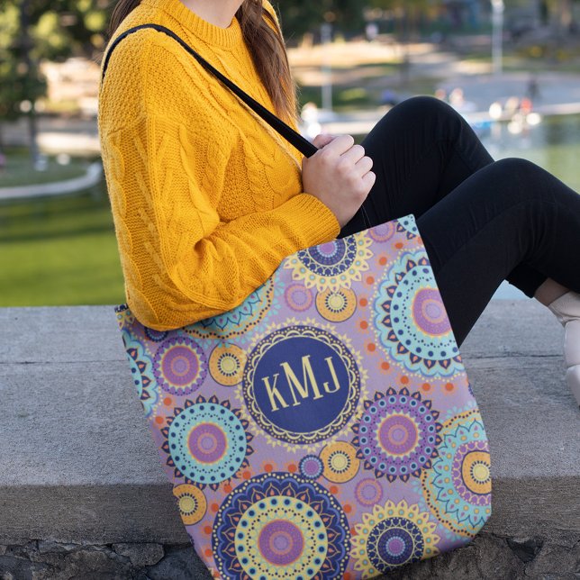 Modern färgstark Chic Monogrammed Mandala Mönster Tygkasse (Skapare uppladdad)