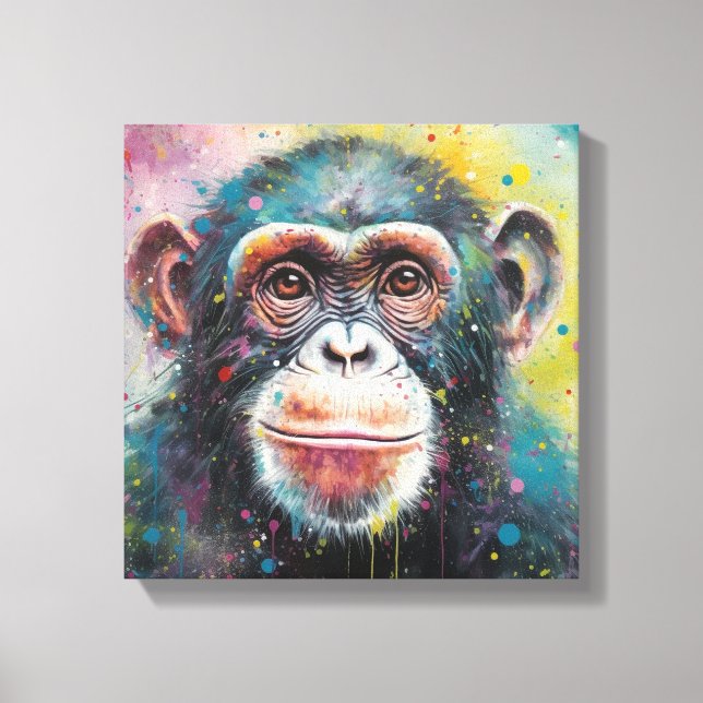 Modern färgstark chimp Art Canvastryck (Framsida)