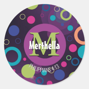 Modern färgstark cirkel Monogram Anpassad LILA Runt Klistermärke