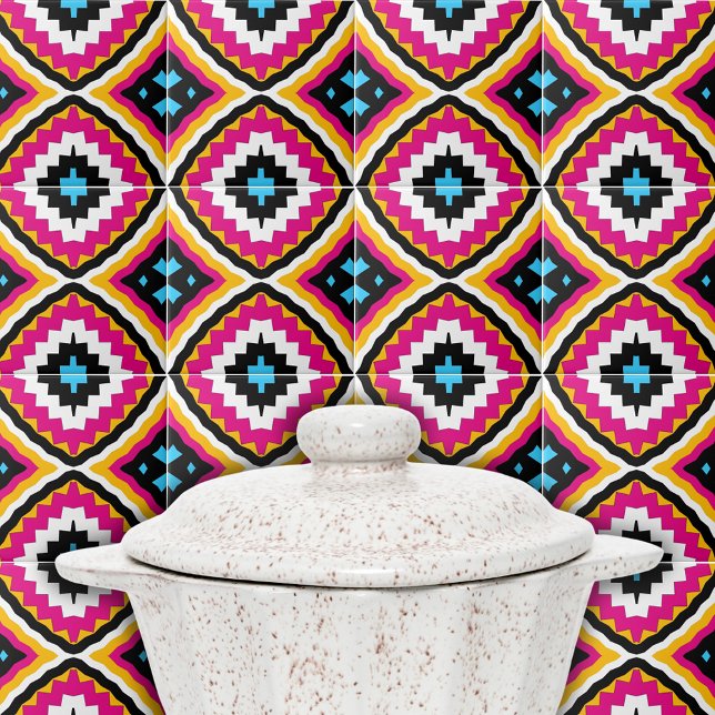 Modern färgstark etnisk talavera Geometric Mönster Kakelplatta (Skapare uppladdad)