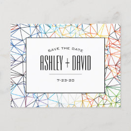 Modern färgstark geometri sparar vykortet för datu inbjudan vykort