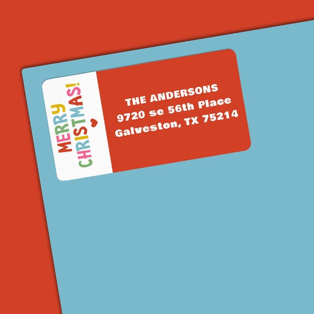 Modern färgstark God jul Adressetikett (A fun colorful Merry Christmas return address label. Personalize it with your name and address.)