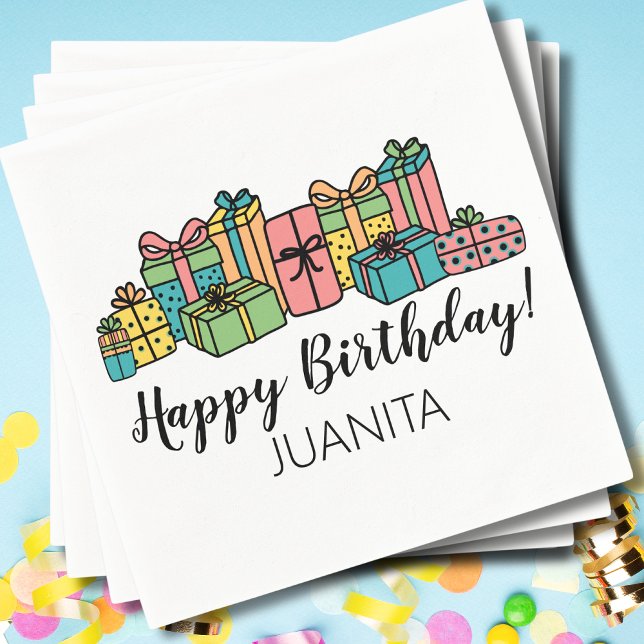 Modern färgstark Grattis på födelsedagen i alla ål Pappersservett (Fun Cute Celebrate Modern Colorful Happy Birthday Napkins)