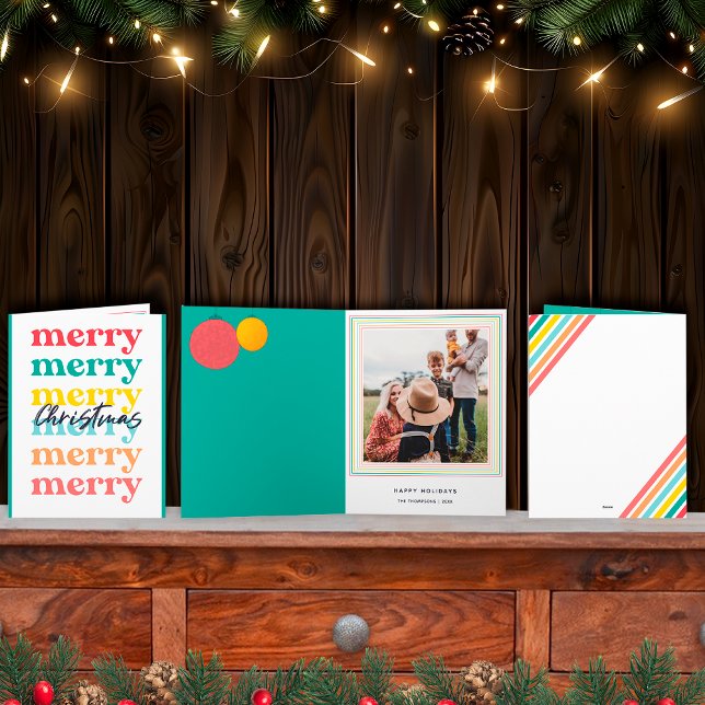 Modern färgstark Grönt God jul One Photo Kort (Skapare uppladdad)