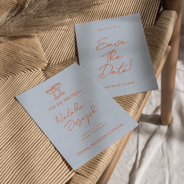 Modern färgstark Hand plockade Bright Retro Bröllo Spara Datumet (Skapare uppladdad)