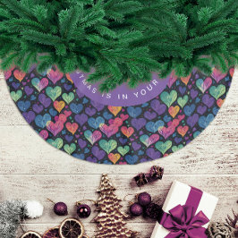 Modern färgstark hjärt-jul-vattenfärg julgransmatta borstad polyester