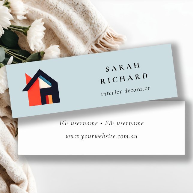 Modern Färgstark Huslogotyp Realtor Blå Röd Orange Mini Visitkort (Skapare uppladdad)