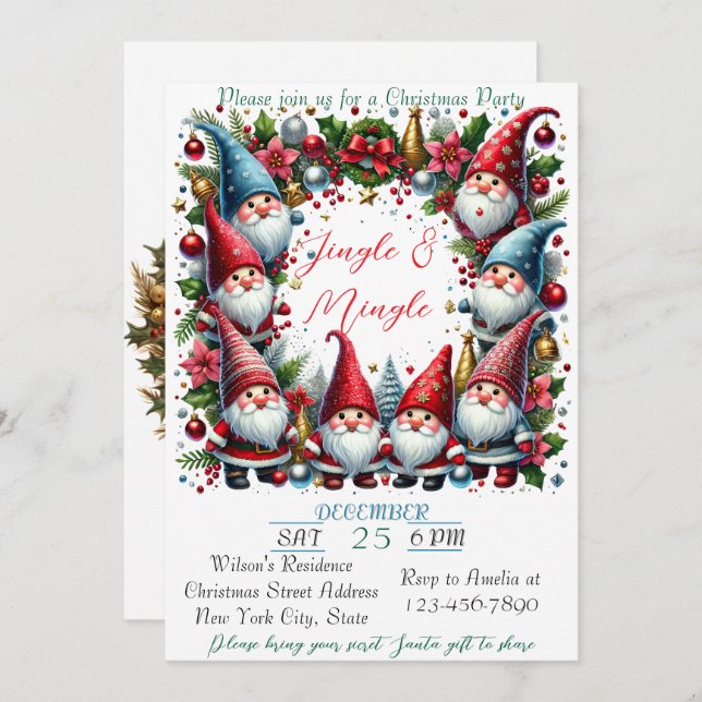 Modern färgstark jultema julkort (Fram/baksida)