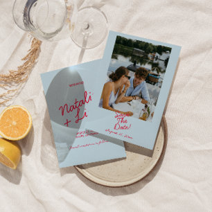 Modern färgstark, kantig, fet återfotfoto Bröllop Spara Datumet