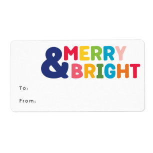 Modern färgstark merry och Bright Rectangular Gift Fraktsedel