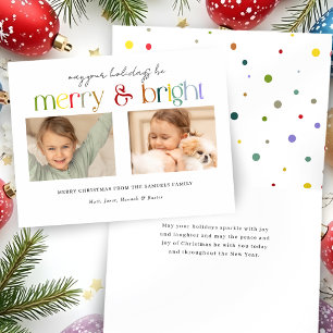 Modern färgstark merry och Bright Typografi 2-foto Helgkort