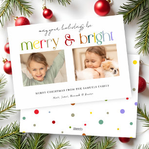 Modern färgstark merry och Bright Typografi 2-foto Julkort