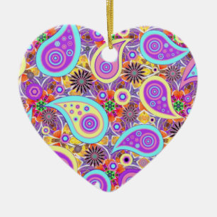 Modern färgstark Paisley Heart Hanging Ornaming Julgransprydnad Keramik