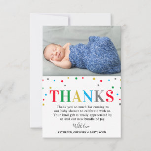 Modern färgstark polka dot Unisex Baby Shower Tack Kort