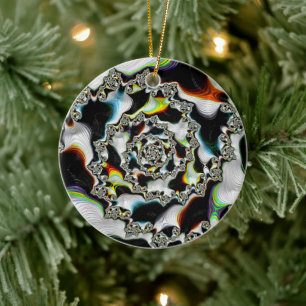 Modern färgstark Psychedelic Spiral Fractal Julgransprydnad Keramik