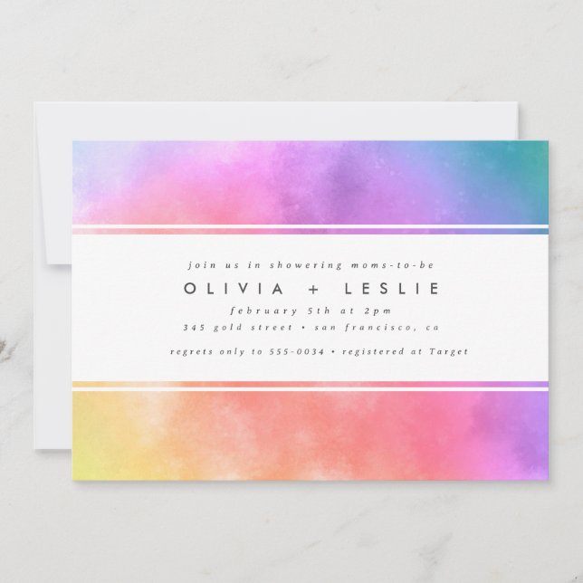 Modern färgstark regnbåge Kön Neutral babystövel Inbjudningar (Framsida)