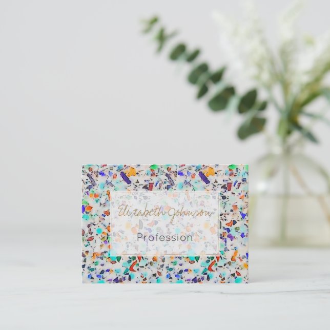 Modern färgstark Speckles Terrazzo Watercolor Pain Visitkort (Stående Fram)