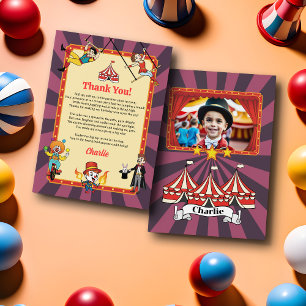 Modern färgstark Tecknad Circus - enkelt tackkort Tack Kort
