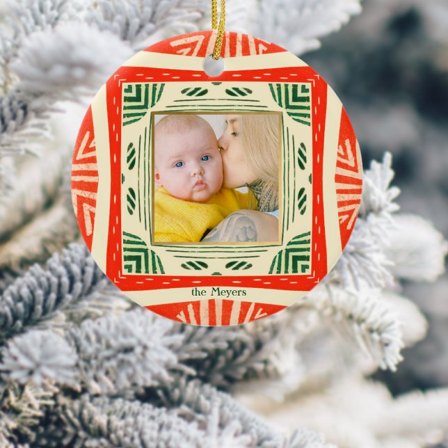 Modern färgstark tvåsidig bild julgransprydnad keramik (Skapare uppladdad)