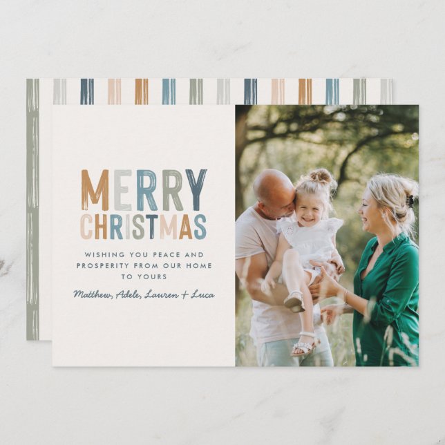 Modern färgstark typografi - julfoto julkort (Fram/baksida)