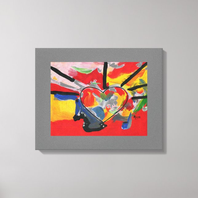 Modern färgstark vattenfärgad abstrakt - hjärtkoll canvastryck (Framsida)