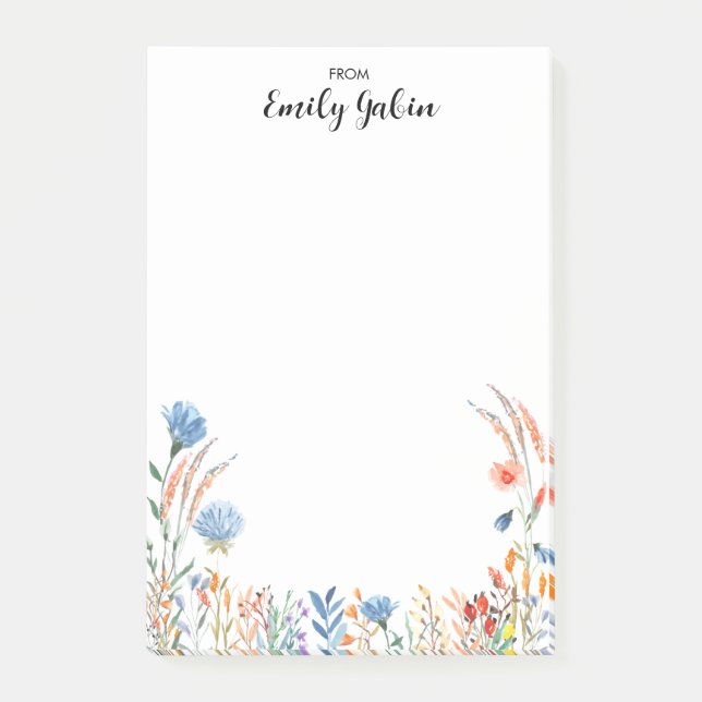 Modern färgstark vattenfärgsblomma Postit-anteckni Post-it Block (Framsida)