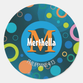 Modern färgstarka cirklar Monogram anpassad BLUE Runt Klistermärke