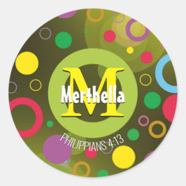 Modern färgstarka cirklar Monogram-anpassad GRÖNT Runt Klistermärke