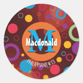 Modern färgstarka cirklar Monogram-anpassad ORANGE Runt Klistermärke