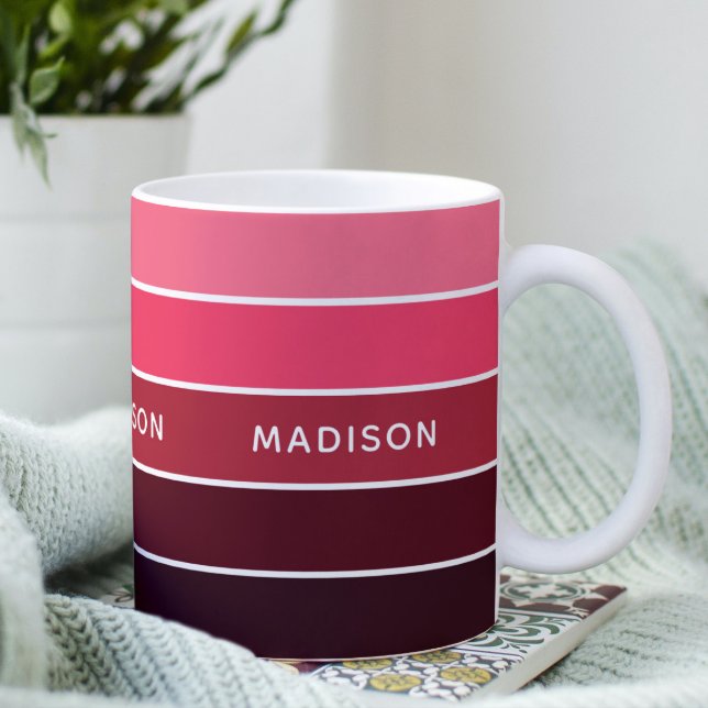 Modern färgstarka Pinks Colorblock Personlig Namn Kaffemugg (Skapare uppladdad)
