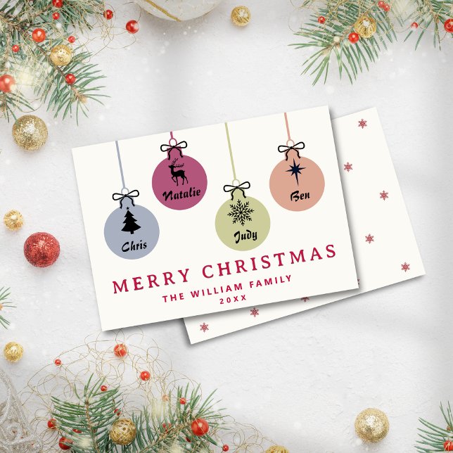 Modern färgstarka prydnadsföremål i familjen Namn  Julkort (Modern Colorful Ornaments Family Name Non Photo Holiday Card)
