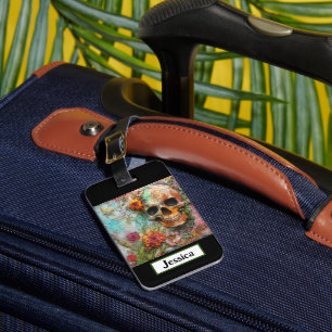 Modern färgstarka skullblommor bagagebricka
