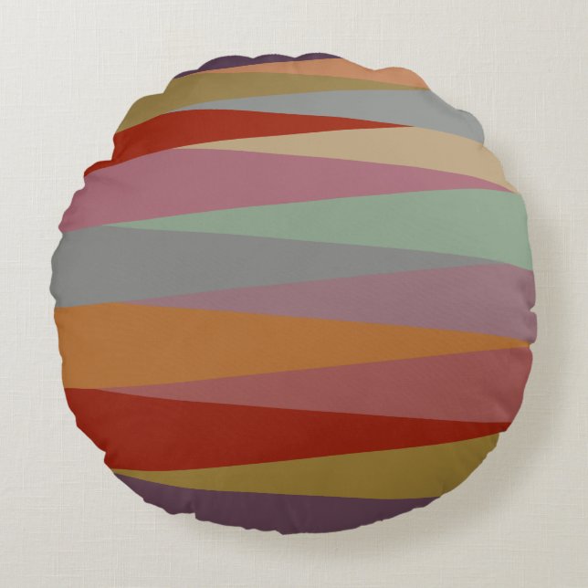 Modern färgstarka trianglar i mitten av århundrade rund kudde (Framsidan)