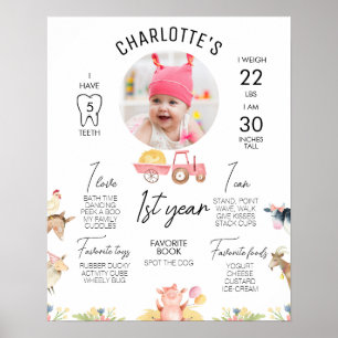 Modern Farm Rosa Tractor Round Photo Milestone Poster
